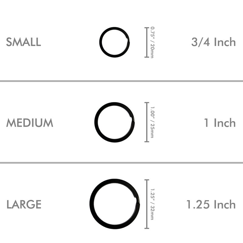 Millennial Essentials حلقات مفاتيح مسطحة سلسلة مفاتيح معدنية حلقة مفصولة 36 قطعة (دائرة 3/4 بوصة، 1 بوصة و 1.25 بوصة قطر)، لتنظيم مفاتيح المنزل والسيارة، مطلية بالكهرباء باللون الأسود - Image 2